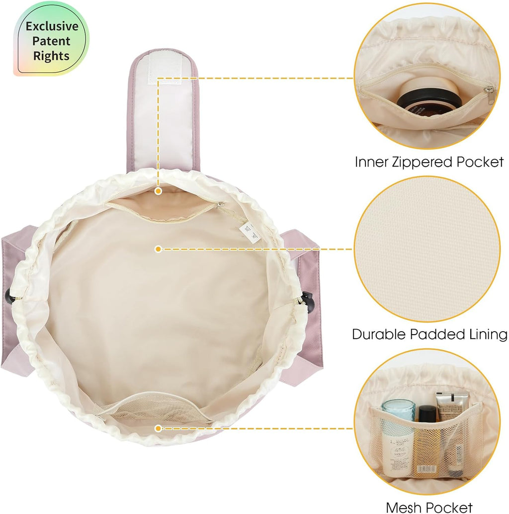 Narwey Lay Flat Drawstring Makeup Bag, Travel Toiletry Cosmetic Bag Women