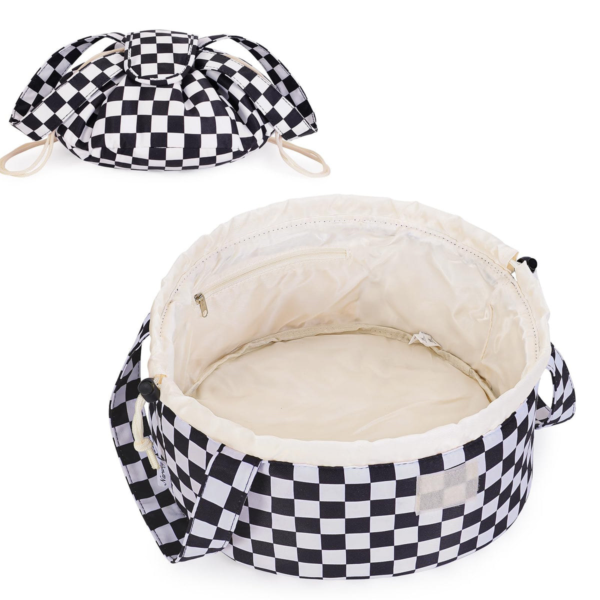 Narwey Lay Flat Drawstring Makeup Bag, Travel Toiletry Cosmetic Bag Women