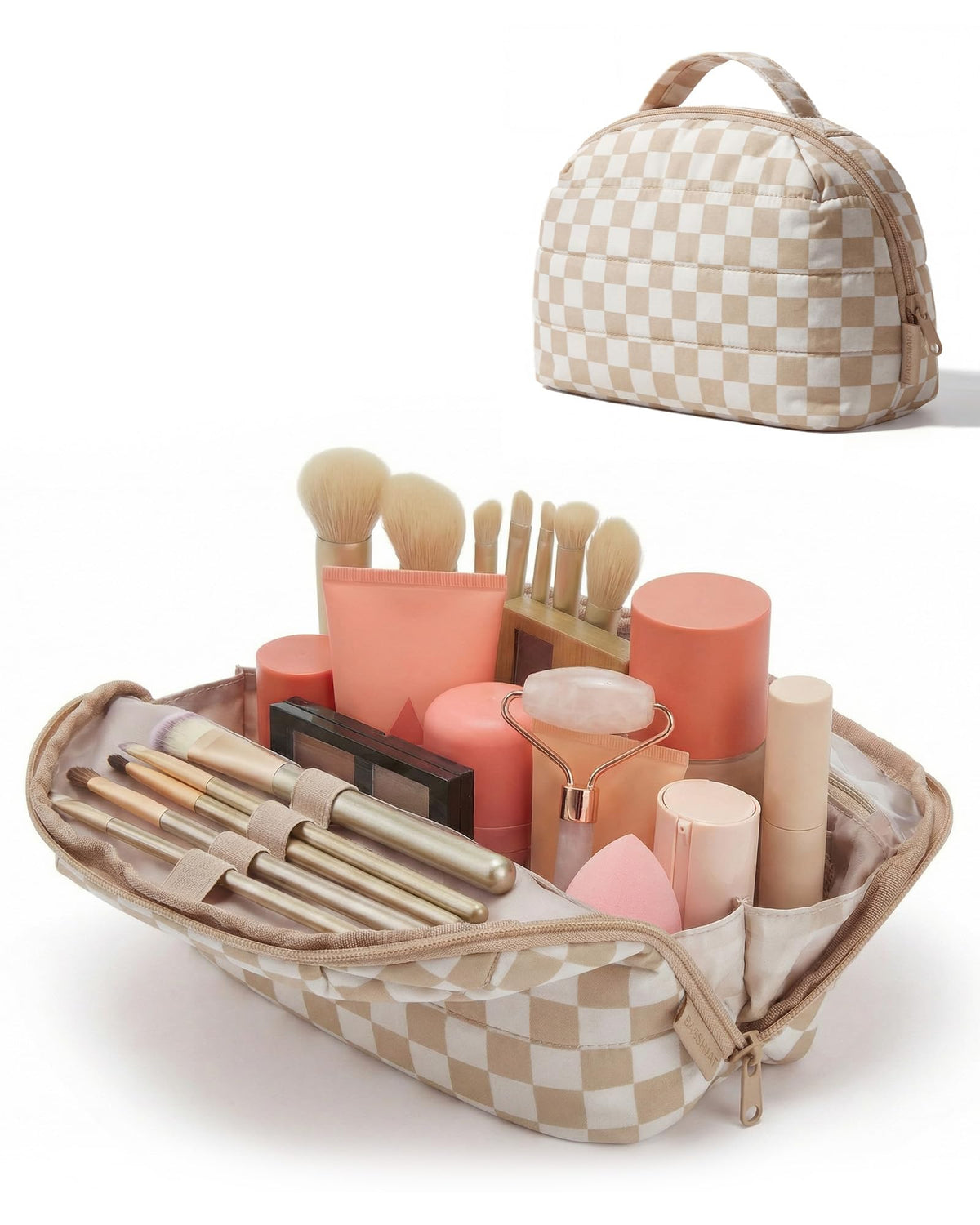 BAGSMART Travel Parallel Makeup Bag, Fold-Down Cosmetic Pouch for Women