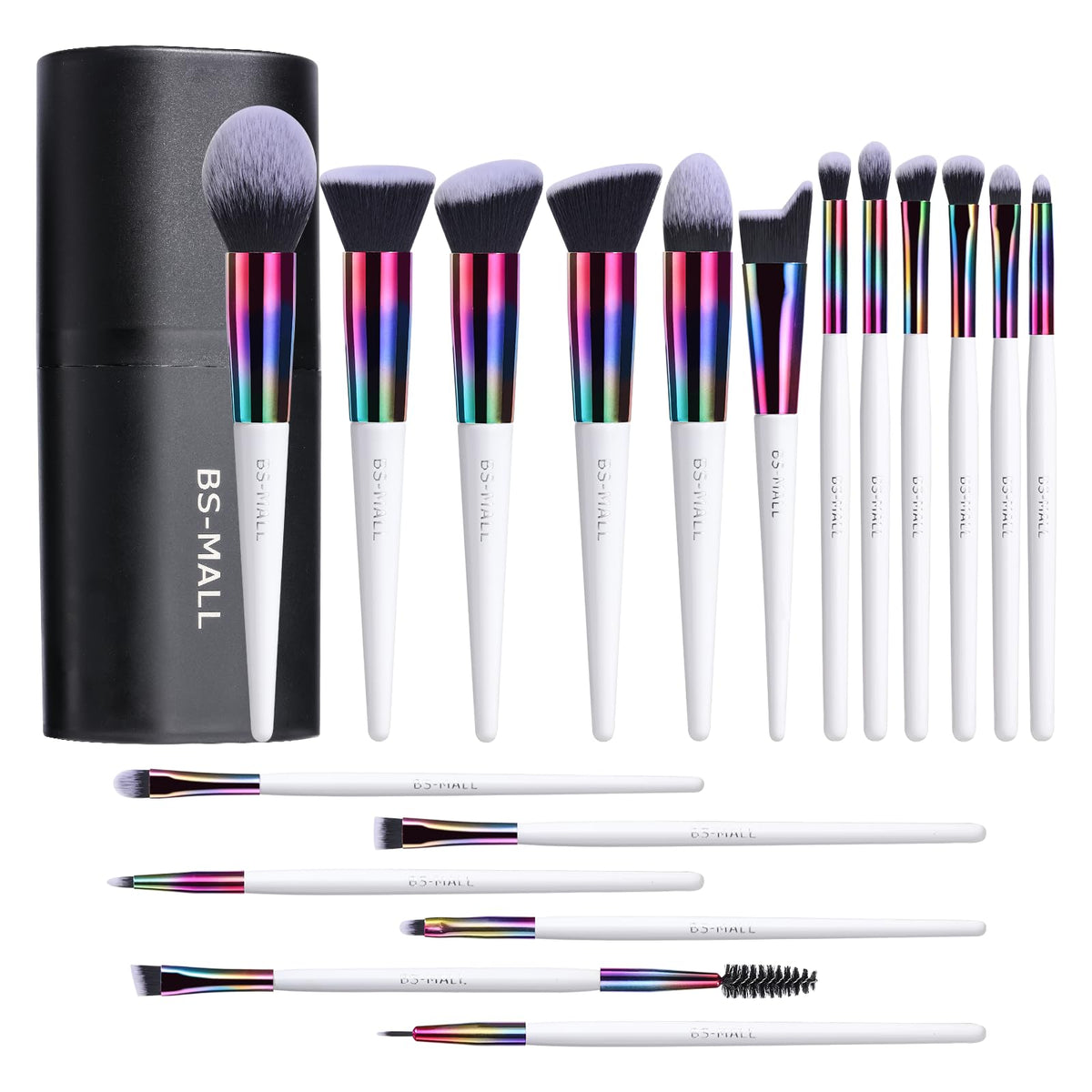 BS-MALL Makeup Brush Set 18 Pcs Premium Synthetic Foundation Powder Concealers Eye shadows Blush Makeup Brushes with black case (D-Brown)