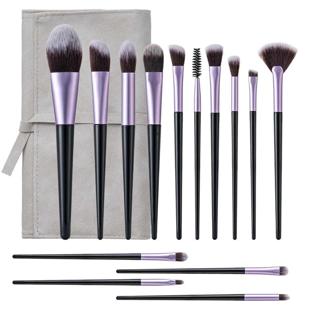 Amrules 14 Pcs Professional Makeup Brush Set, with PU Bag, Grayish
