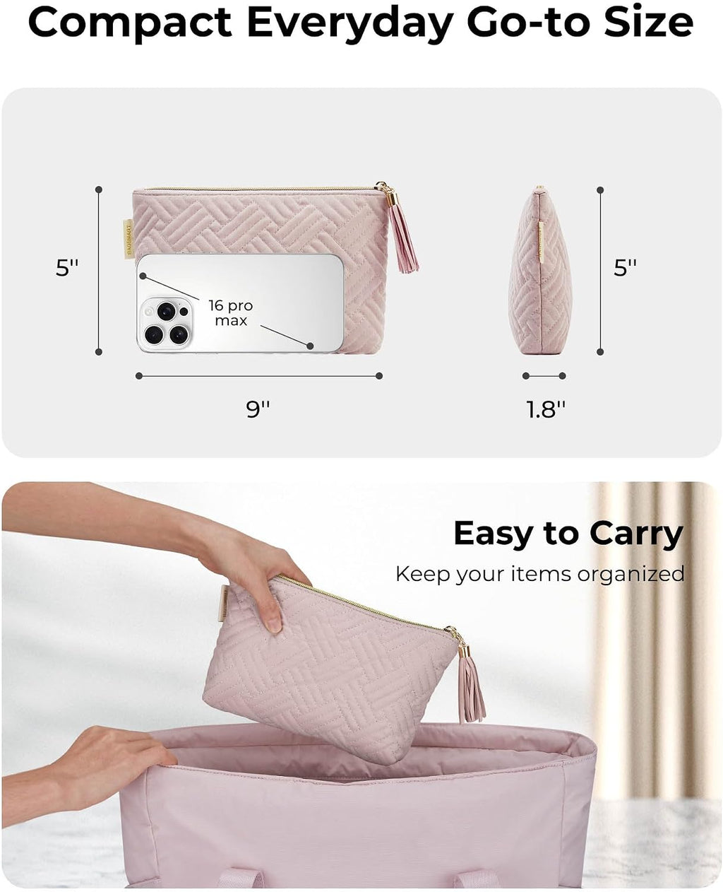 BAGSMART Small Makeup Bag for Women, Zipper Cosmetic Pouch for Purse