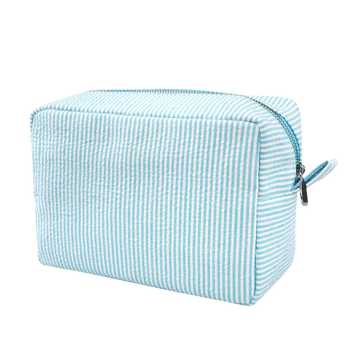 GFU Cosmetic Bags for Women, Seersucker Cosmetic Bag, Travel Toiletry Stripe Makeup Bag, Large Women Aesthetic Organizer Storage Pouch, Girls Handbags Purses, brown
