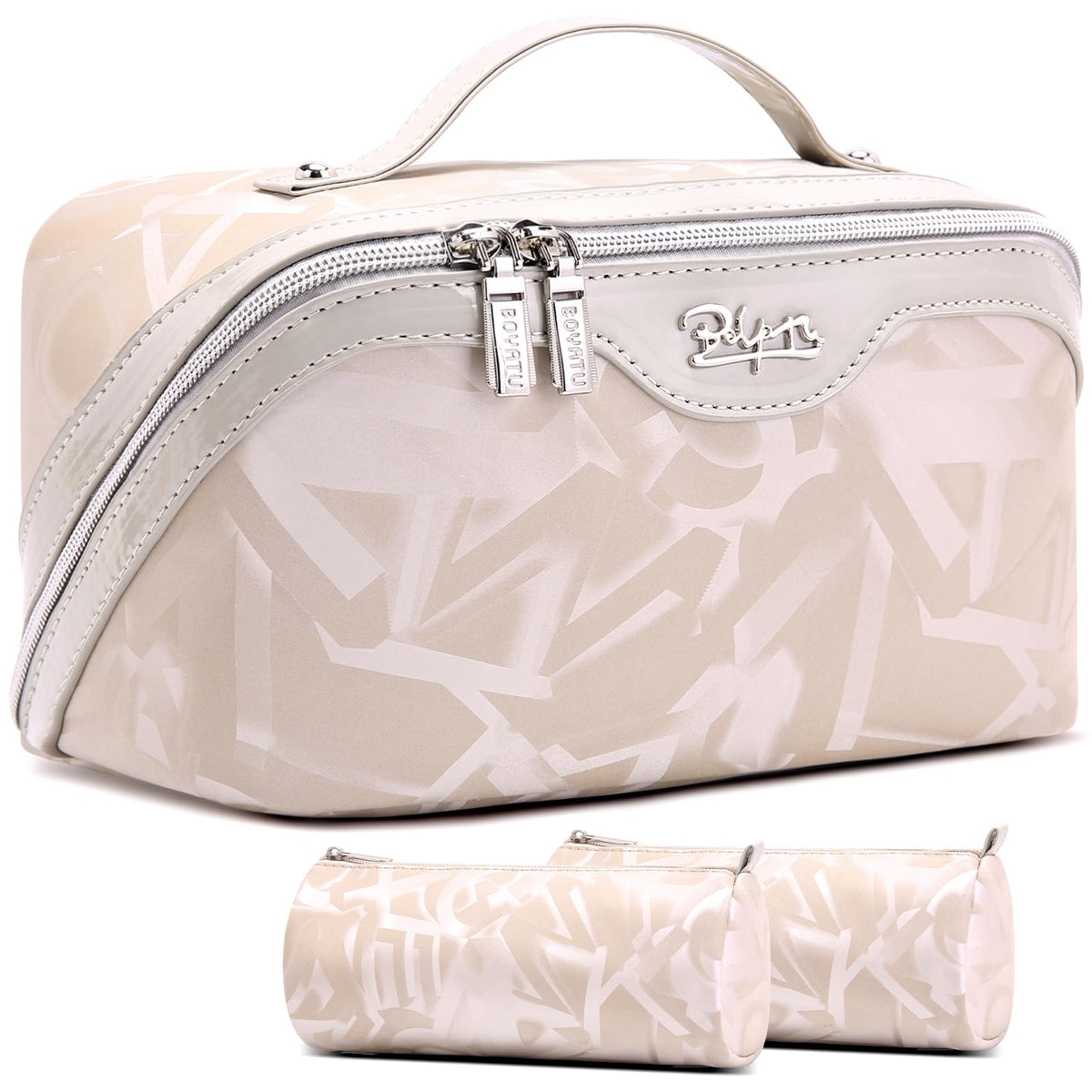 BOYATU Travel Makeup Bag for Women: 3 Pcs Set Striped Make up Bag,Blue