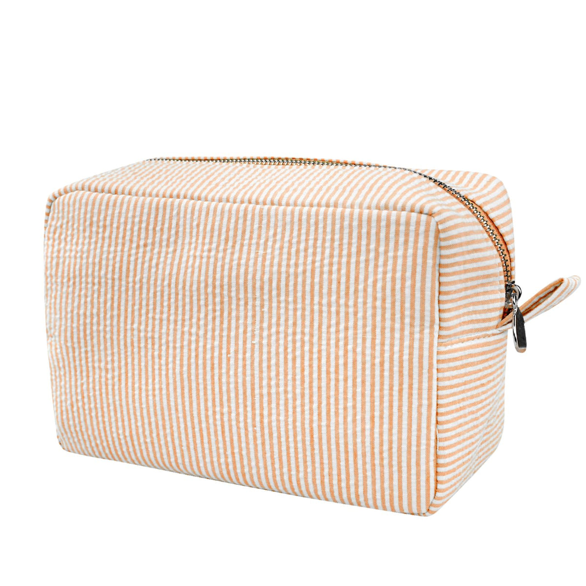 GFU Cosmetic Bags for Women, Seersucker Cosmetic Bag, Travel Toiletry Stripe Makeup Bag, Large Women Aesthetic Organizer Storage Pouch, Girls Handbags Purses, brown