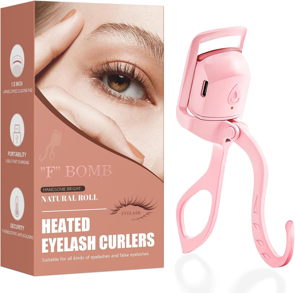 Heated Eyelash Curler Fast Heat Up in 5s - C-Shaped Rechargeable Electric Eyelash Curler for 24H Long Lasting Curls - Safe Anti-Burn Lash Curler Elevate Your Beauty with Stunning Lashes Pink