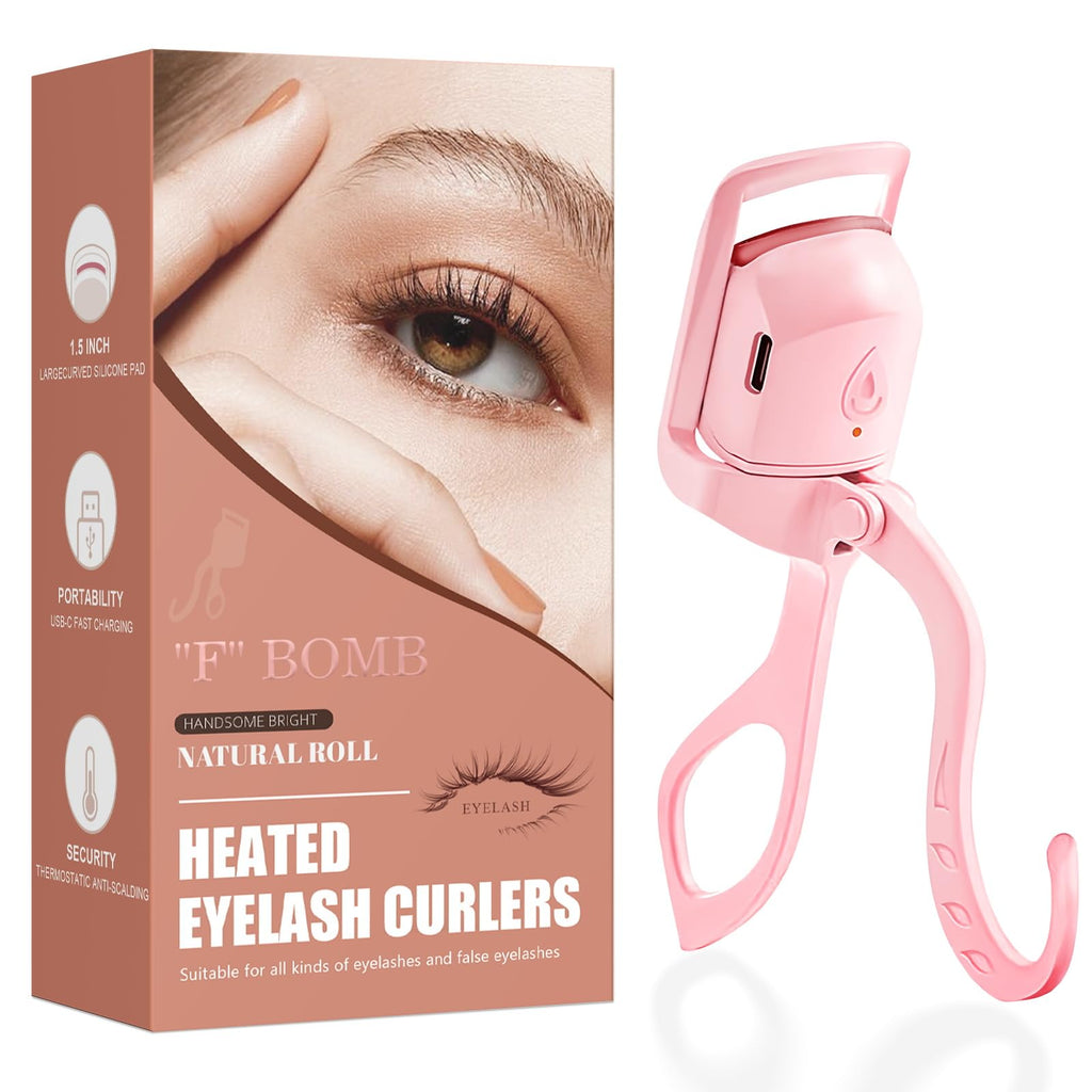 Heated Eyelash Curler Fast Heat Up in 5s - C-Shaped Rechargeable Electric Eyelash Curler for 24H Long Lasting Curls - Safe Anti-Burn Lash Curler Elevate Your Beauty with Stunning Lashes Pink