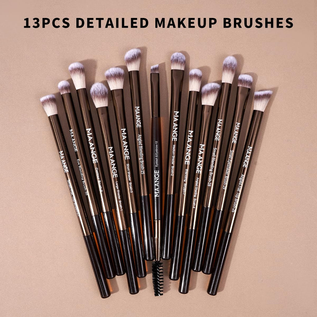 MAANGE 20 PCS Makeup Brush Set with Bag, Double-ended Kabuki Brush Foundation Contour Brush for Liquid Powder Concealer Eye Shadows Cream Cosmetics Blending Blush Face Makeup Tools with Case (Coffee)