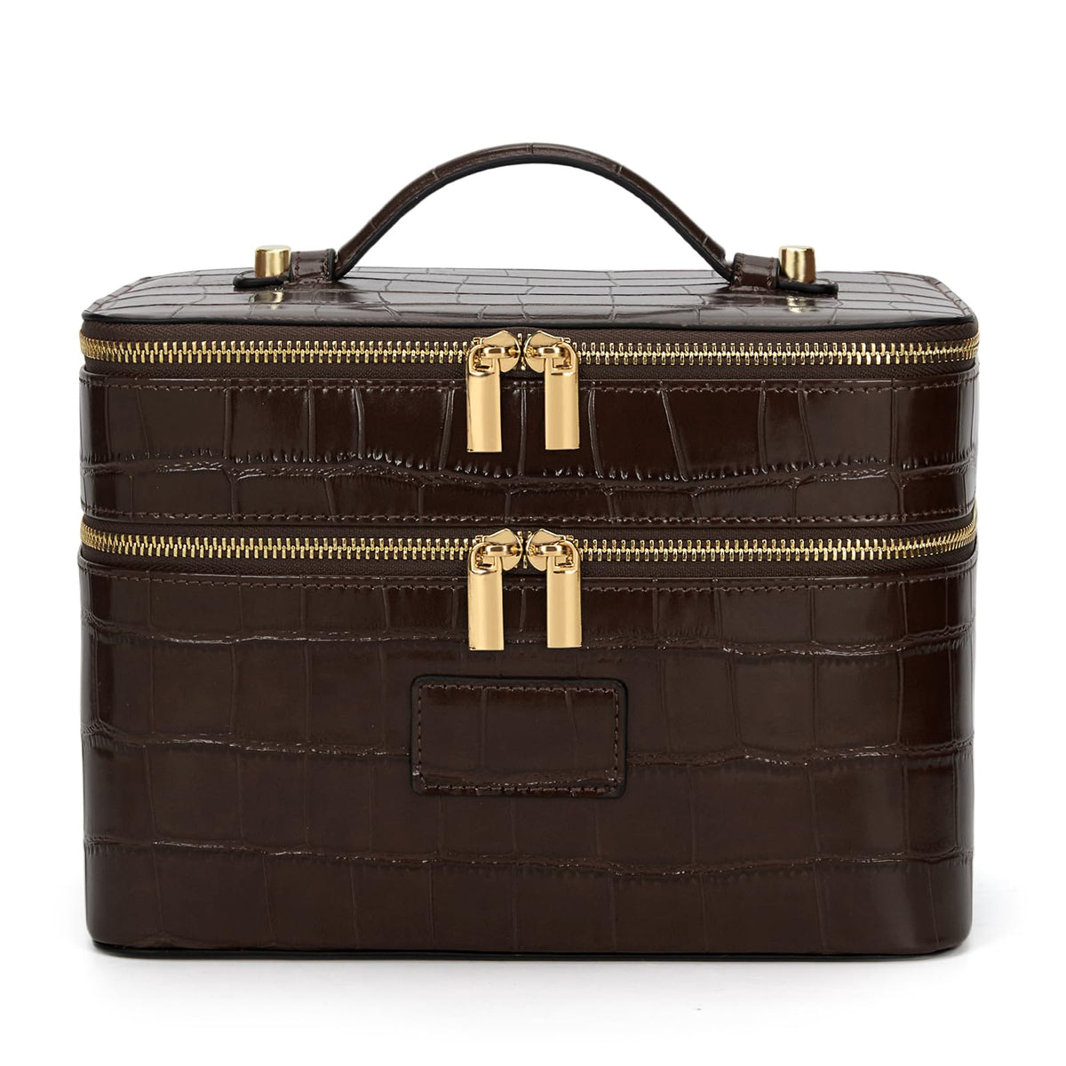 HiTotes Large Makeup Bag Duo Vanity Case for Women Leather Makeup Case Travel Toiletry Bag Portable Double Layer Cosmetic Bag