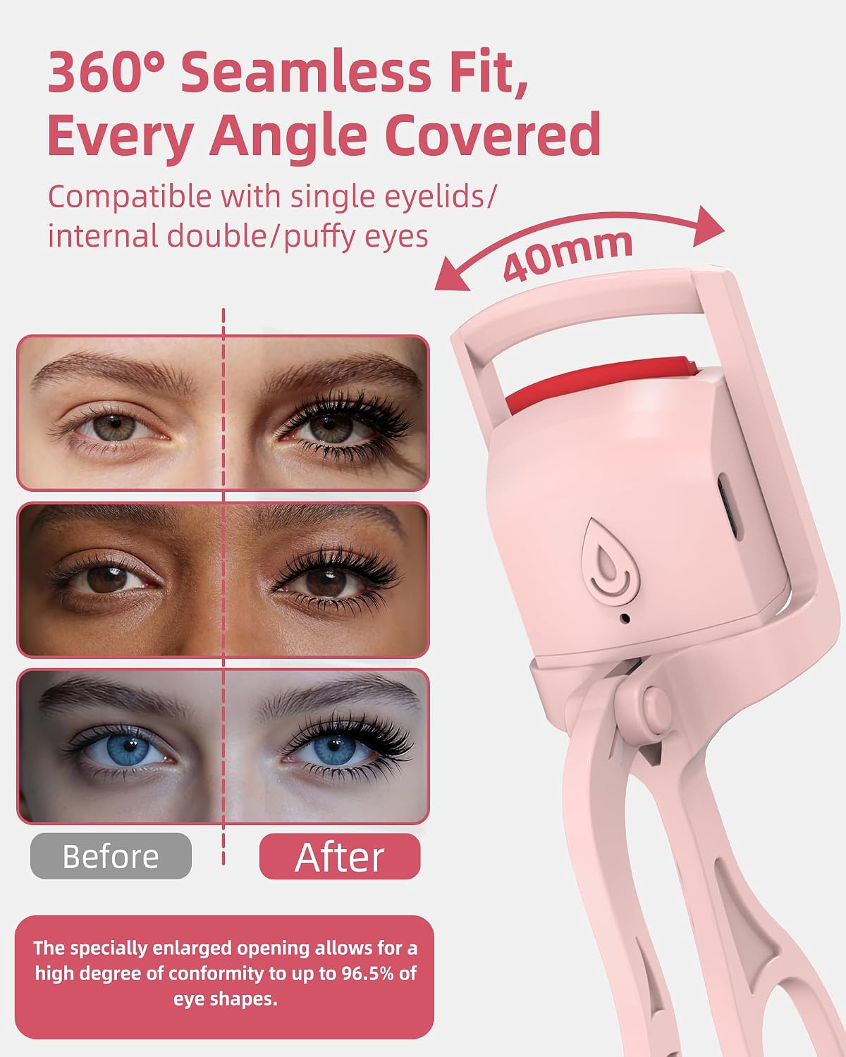 Heated Eyelash Curler,24H Long-Lasting Curls &Safe Anti-Burn (Pink)