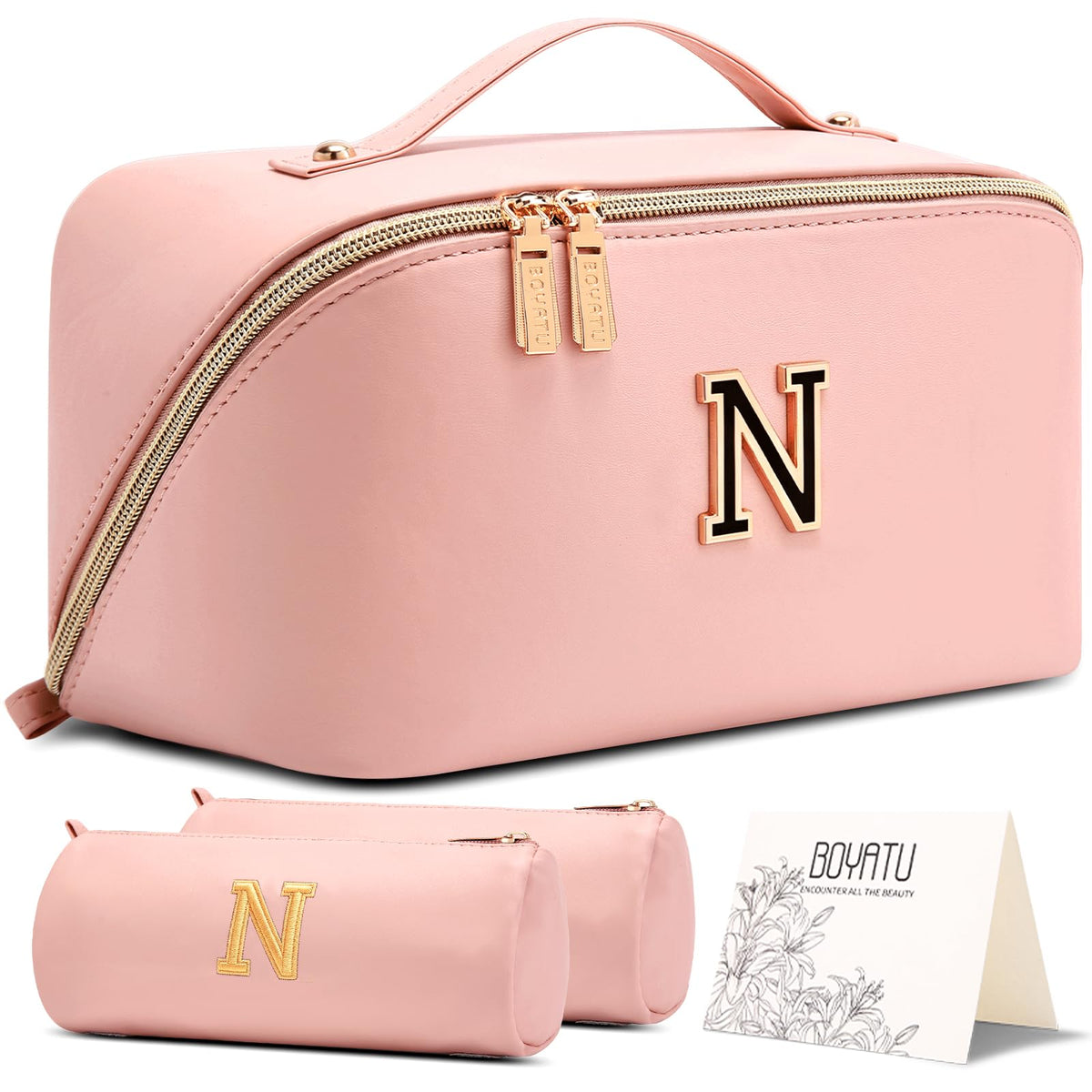 BOYATU Personalized Travel Makeup Bag: 3-in-1 Cosmetic Bag Gift for Women