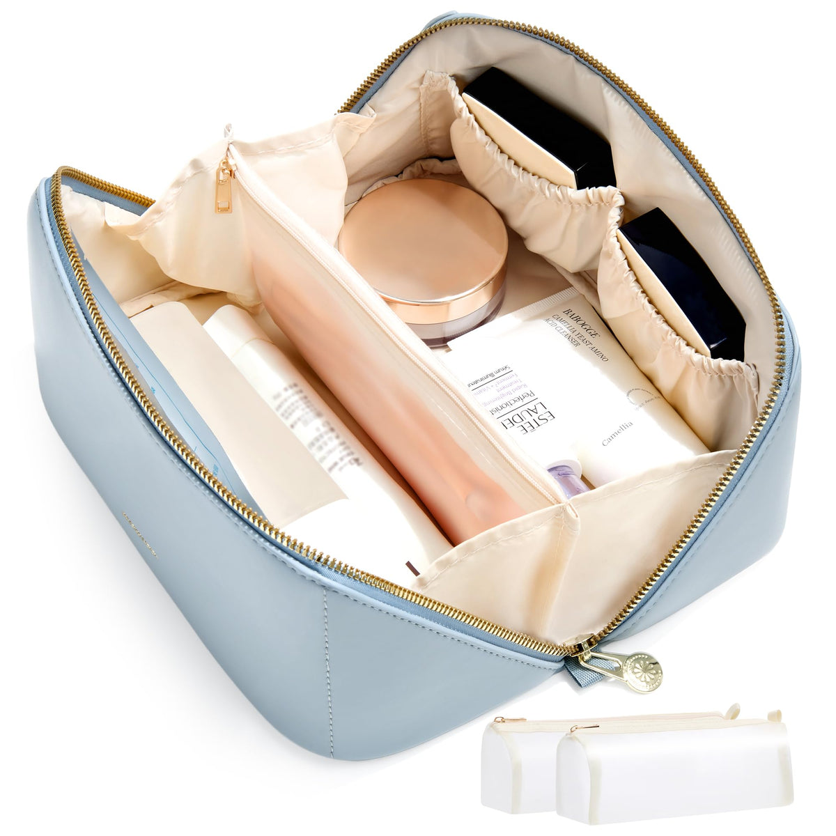 SHOWKOO Cosmetic Bag for Women, WideOpen Travel Makeup Bag with Compartment