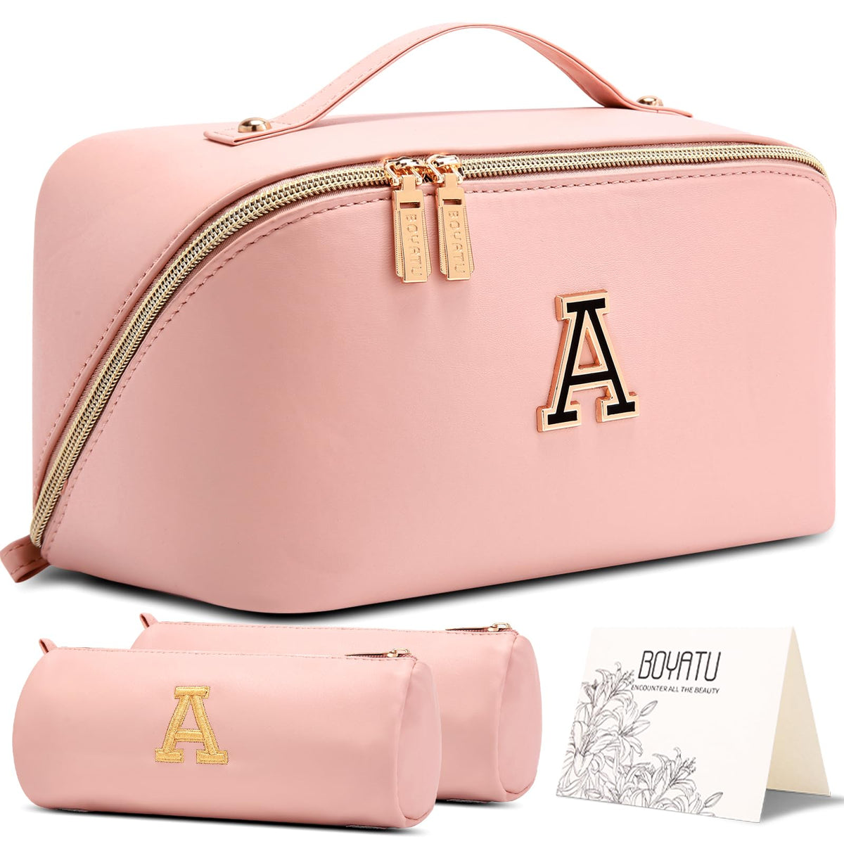 BOYATU Makeup Bag Gift for Women: 3-in-1 Travel Personalized Cosmetic Bag