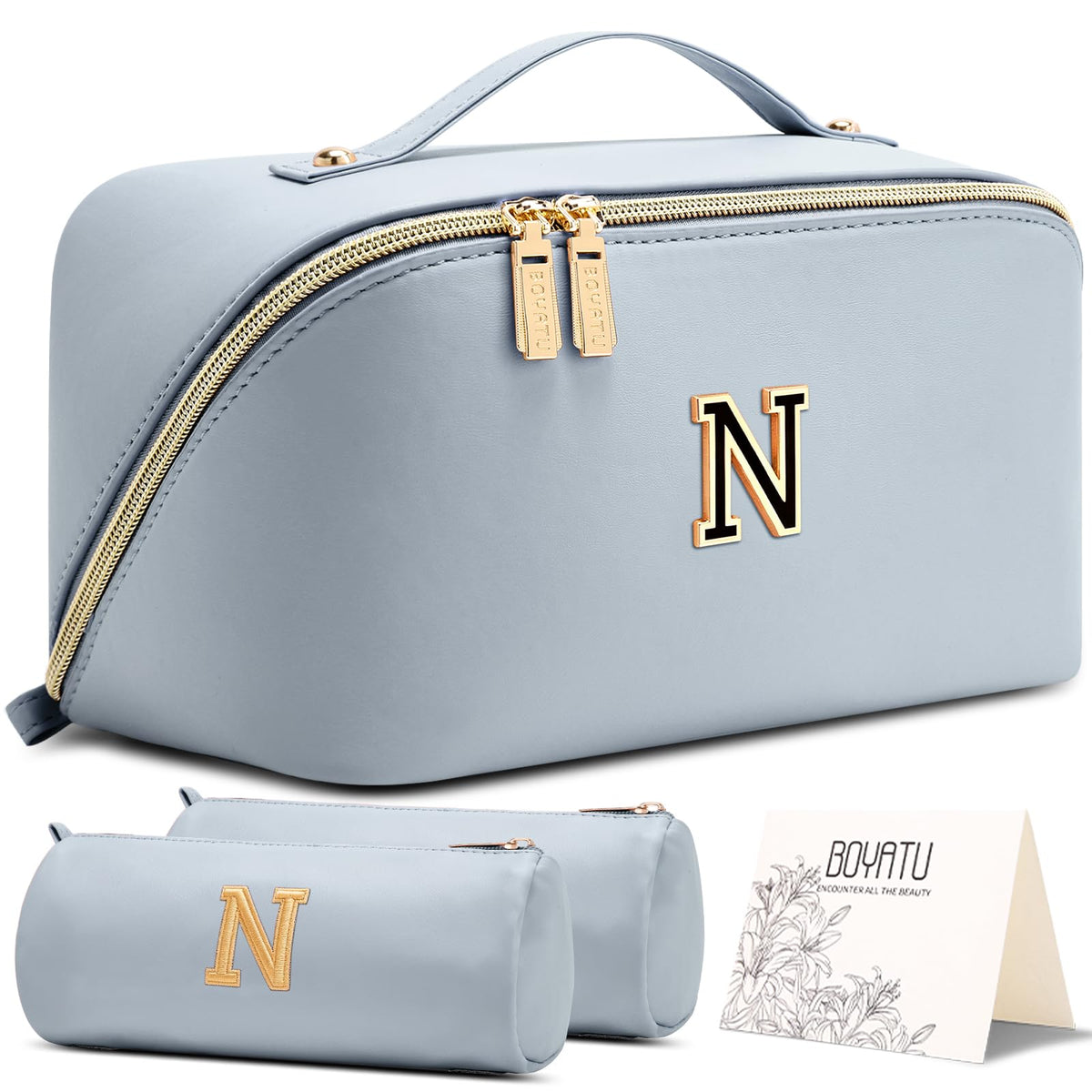BOYATU Personalized Travel Makeup Bag: 3-in-1 Cosmetic Bag Gift for Women