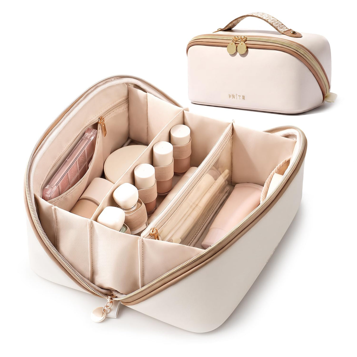Prite Makeup Bag Travel Toiletry Bag Open Flat Cosmetic Organizer for Women