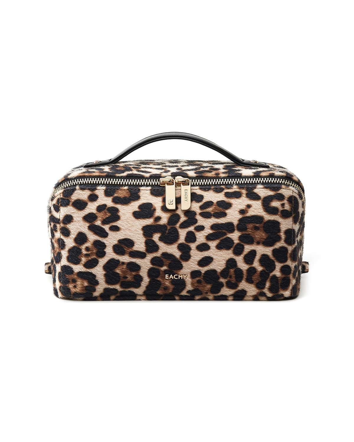 EACHY Travel Makeup Bag for Women, PU Leather Cosmetic Bag, Brown, Medium