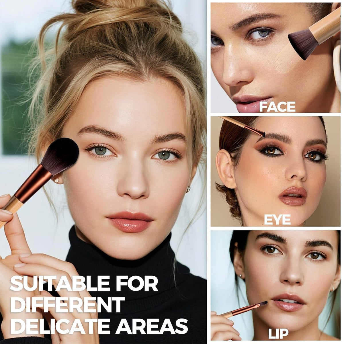 Travel Makeup Brush Set BS-MALL 10 Pcs Professional Bamboo - -friendly Eyeshadow Brush, Concealer Brush & Foundation Brush For Liquid Makeup - Lightweight Multi-purpose Daily Use With Makeup Bag