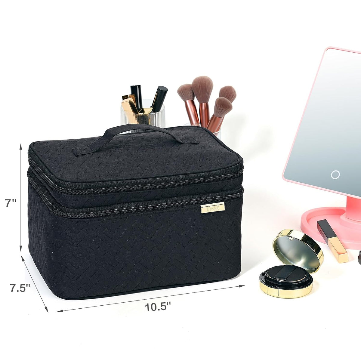 NISHEL Large Makeup Bag Organizer, Double Layer Cosmetic Travel Case