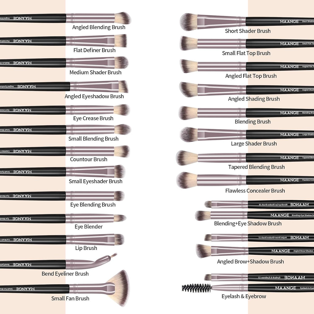 MAANGE 30Pcs Professional Makeup Brush Set with Case – Premium Synthetic Brushes for Foundation, Powder, Blush, Eyeshadow & Blending,Black Coffee