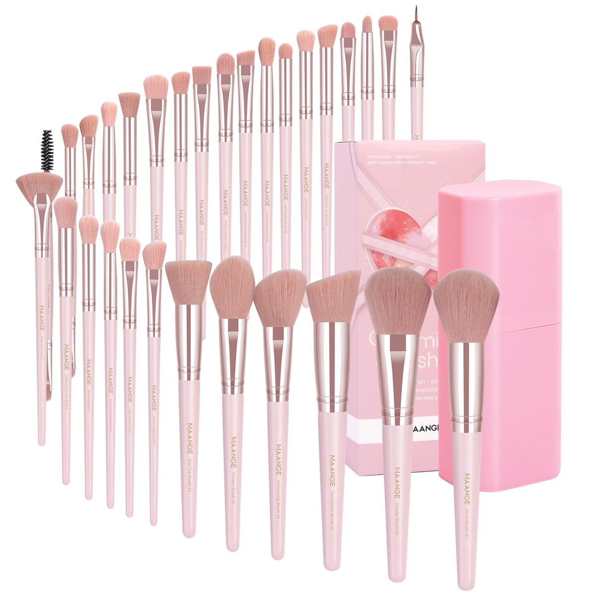 MAANGE 30Pcs Professional Makeup Brush Set with Case – Premium Synthetic Brushes for Foundation, Powder, Blush, Eyeshadow & Blending,Black Coffee