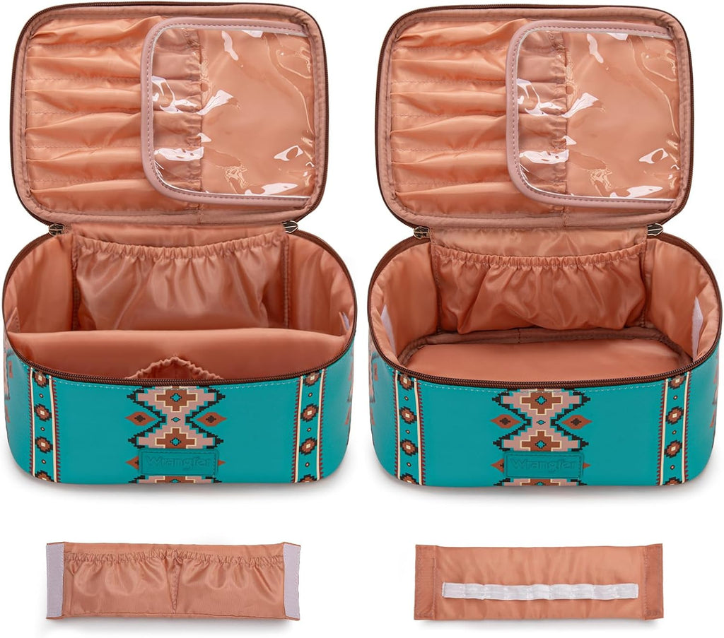 Wrangler Travel Makeup Bag 2pcs Set Cosmetic Bag with Makeup Brush Holder
