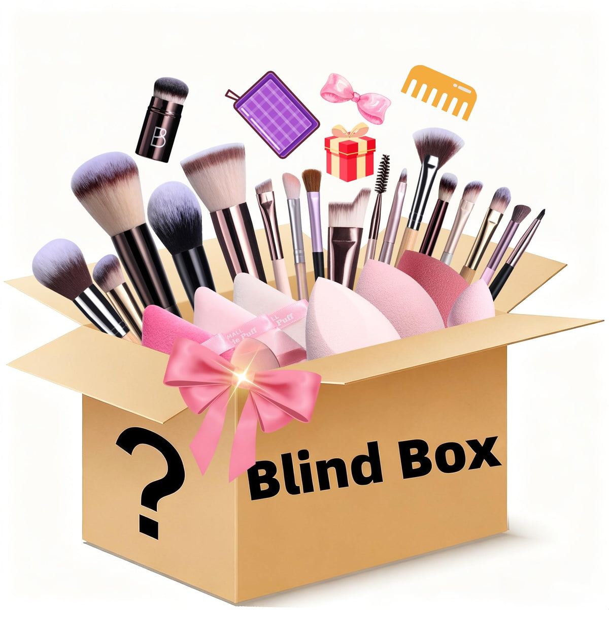 BS-MALL Makeup Brushes & Beauty Tools Assortment Box – Curated Collection of Makeup Brushes, Makeup Bag, Makeup Sponge, Hair Ties & More Professional Beauty Tools for Daily Use & Travel (M)
