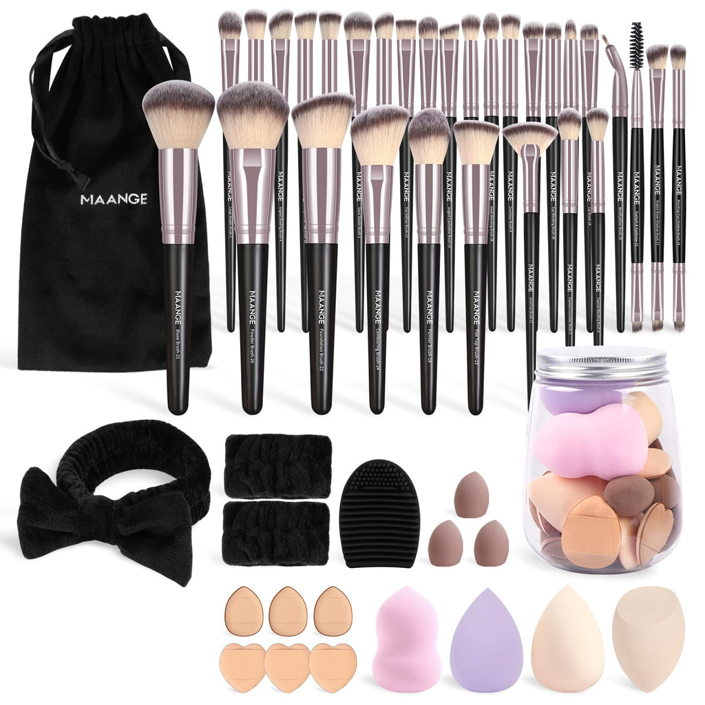MAANGE Makeup Brushes 51 Pcs Makeup Kit, Multi-functional Makeup Tool Set with Makeup Brush Foundation Brush Make up Brushes Set Bag (Champagne)