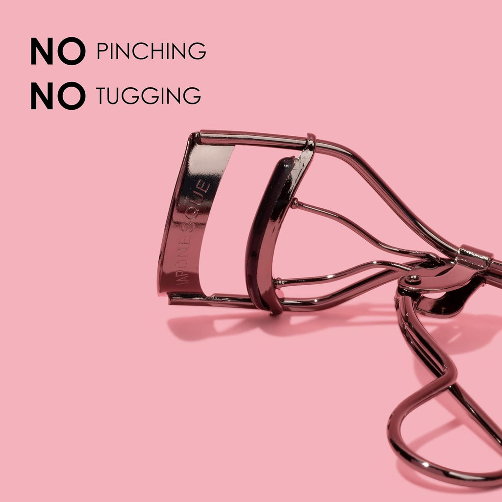 JAPONESQUE Extreme Lash Curler - Scissor Comfort Handle, Deep Curl, Keeps Lashes Curled for 8 Hours, High Arch Design, for Natural or False Lashes, Includes 1 Refill Pad (Gunmetal)