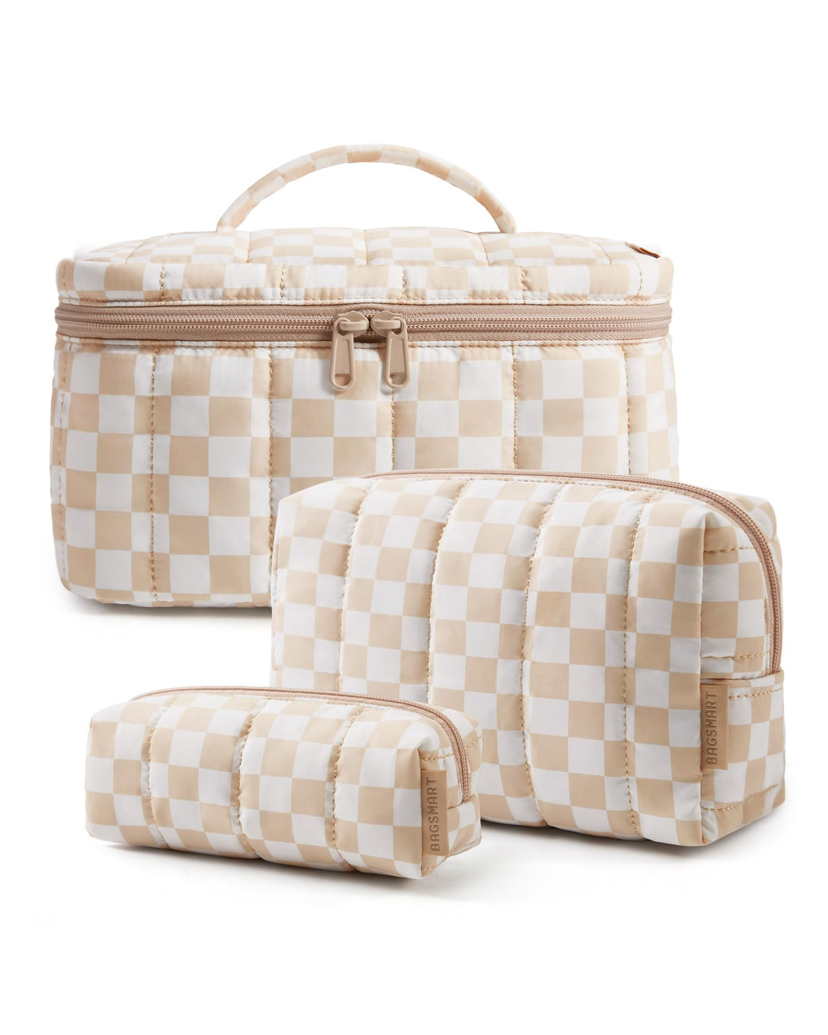BAGSMART Travel Makeup Bag Set, 3 Pc Puffy Cosmetic Pouch, Black