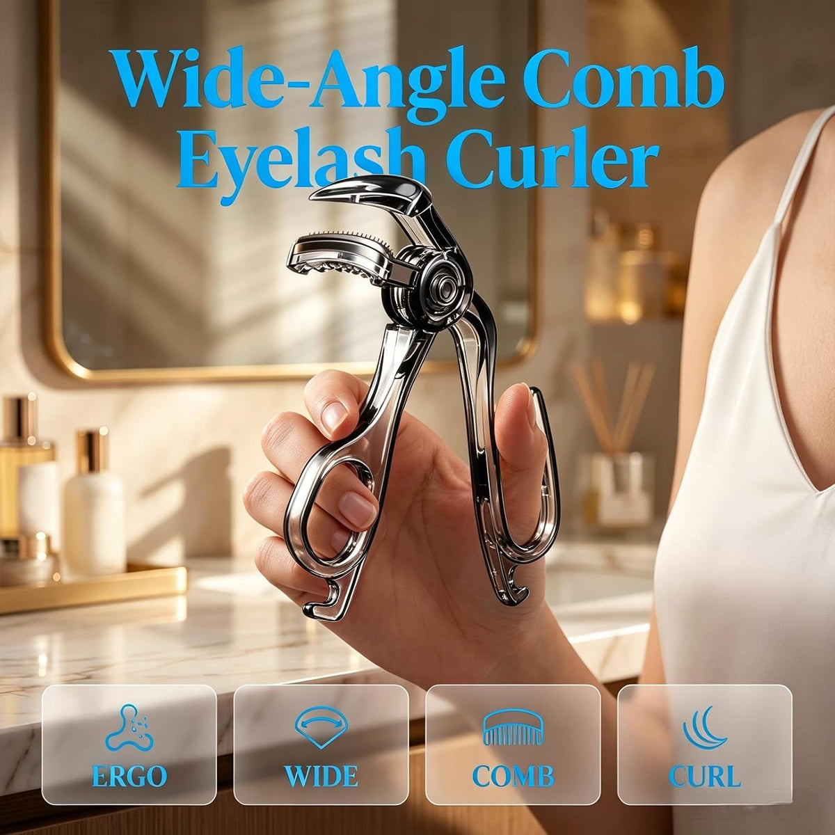 2026 New Wide‑Angle Eyelash Curler with Built‑in Comb, Wide Fit Lash Curler, White Portable Eye Makeup Curling Tool for Natural Curved Lashes, Fits Most Eye Shapes
