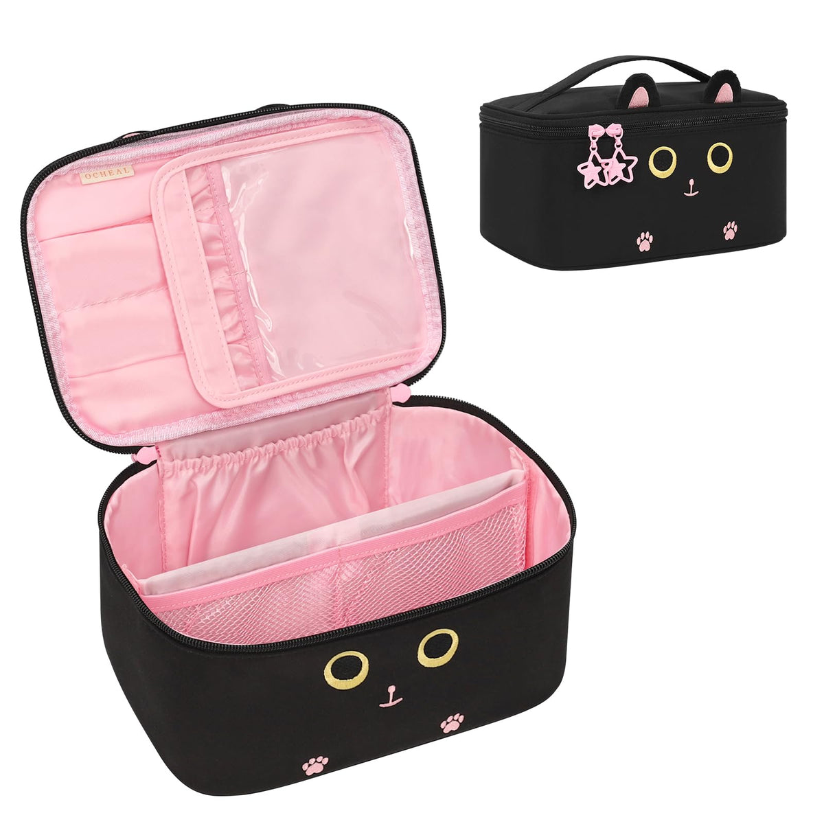 OCHEAL Makeup Bag, Portable Cosmetic Bag Black Make up Case Toiletry Bag