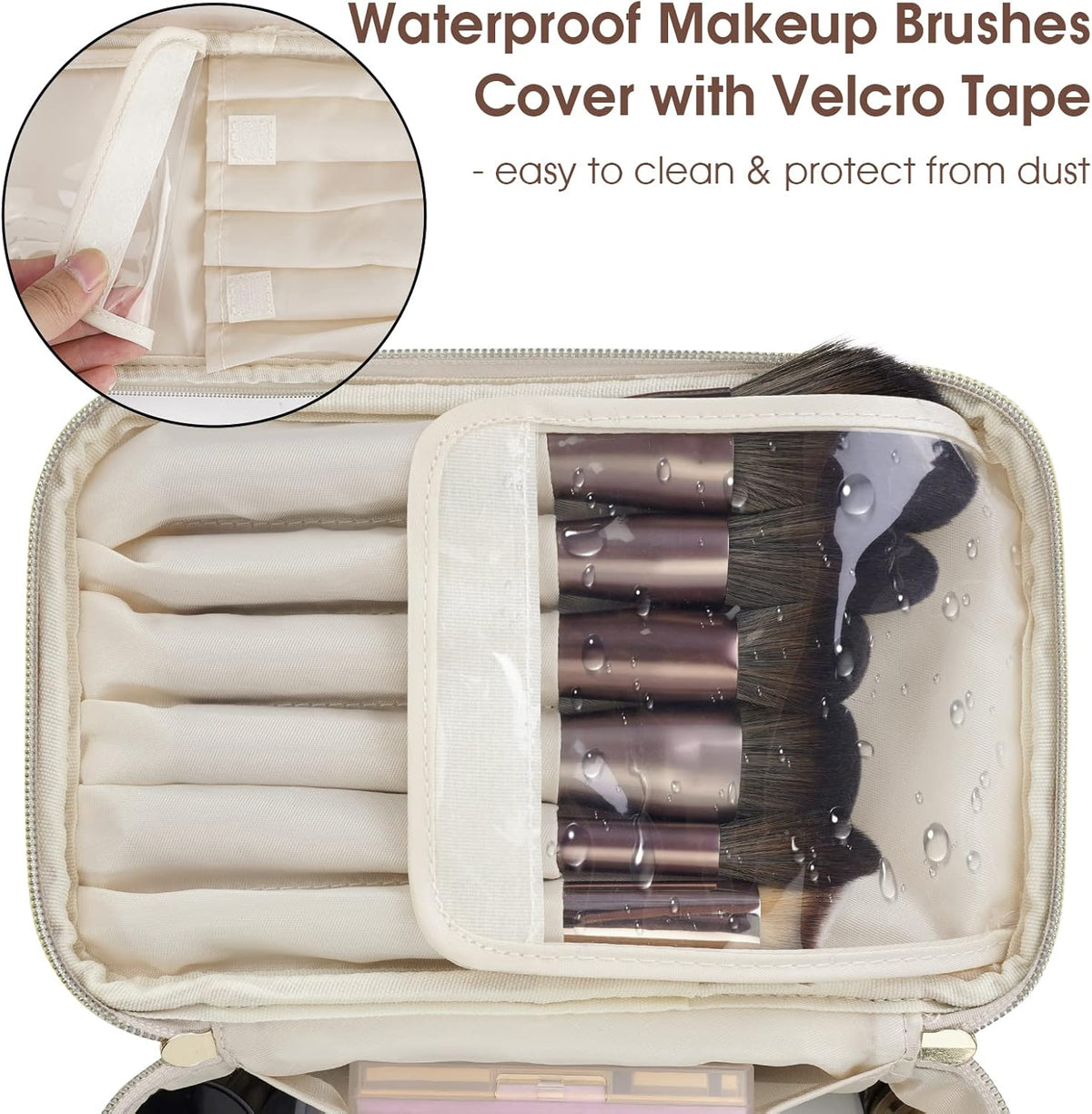 Wandering Nature Makeup Bag, Travel Make Up Organizer Cosmetic Brush Bags Case for Women in Vegan Leather, Milky White, Patent Pending