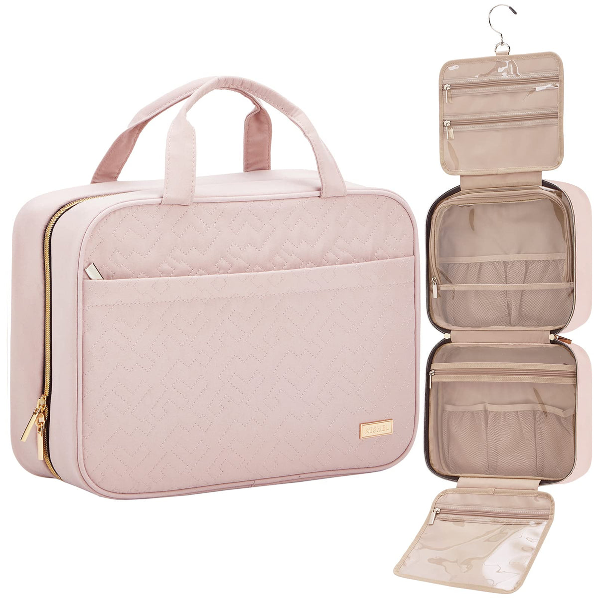 NISHEL Travel Toiletry Bag for women, Portable Hanging makeup Organizer