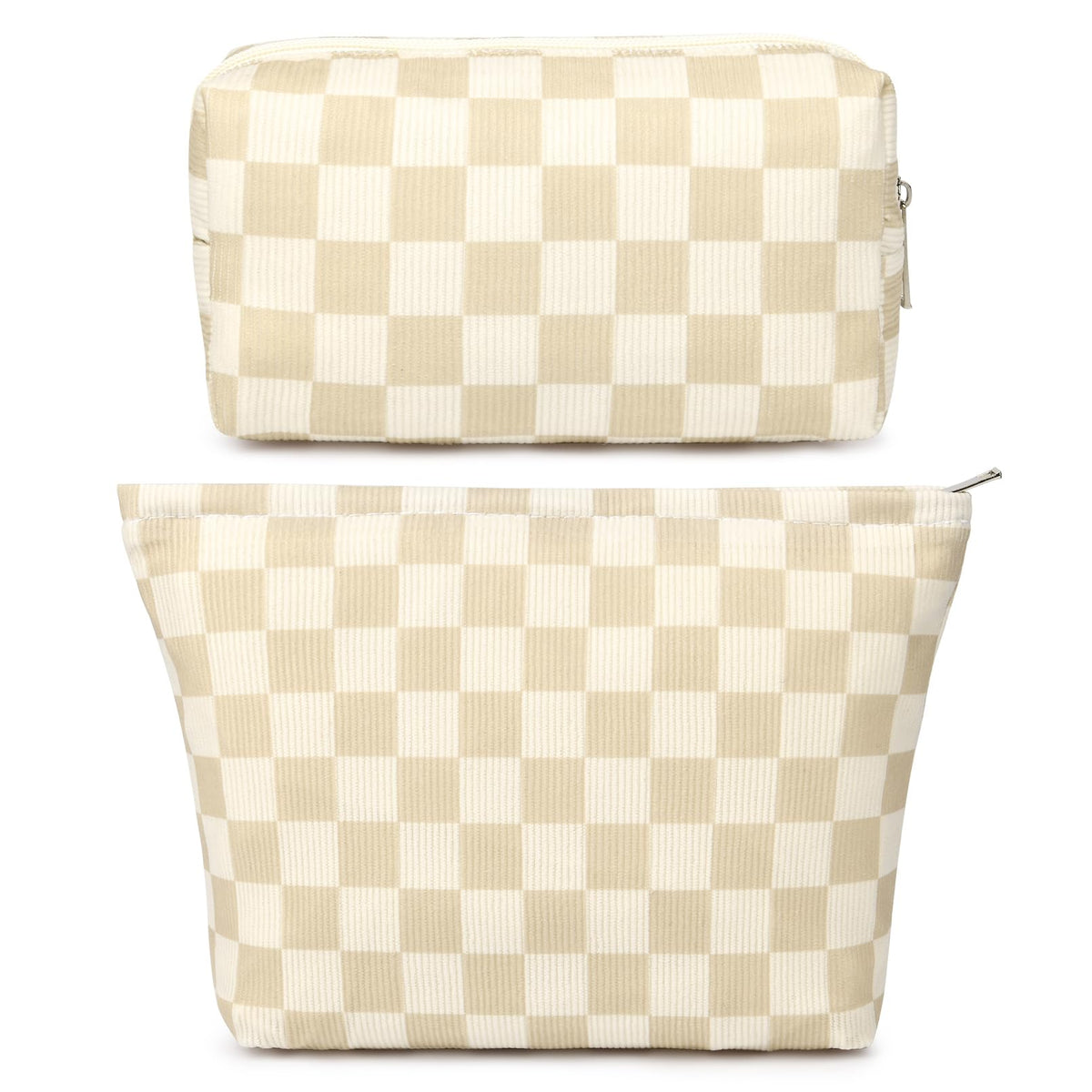 SOIDRAM 2 Pieces Makeup Bag Large Checkered Cosmetic Bag Capacity Canvas Mix Travel Toiletry Bag Organizer Cute Makeup Brushes Aesthetic Accessories Storage Bag for Women, Checkered Mix Rose Red