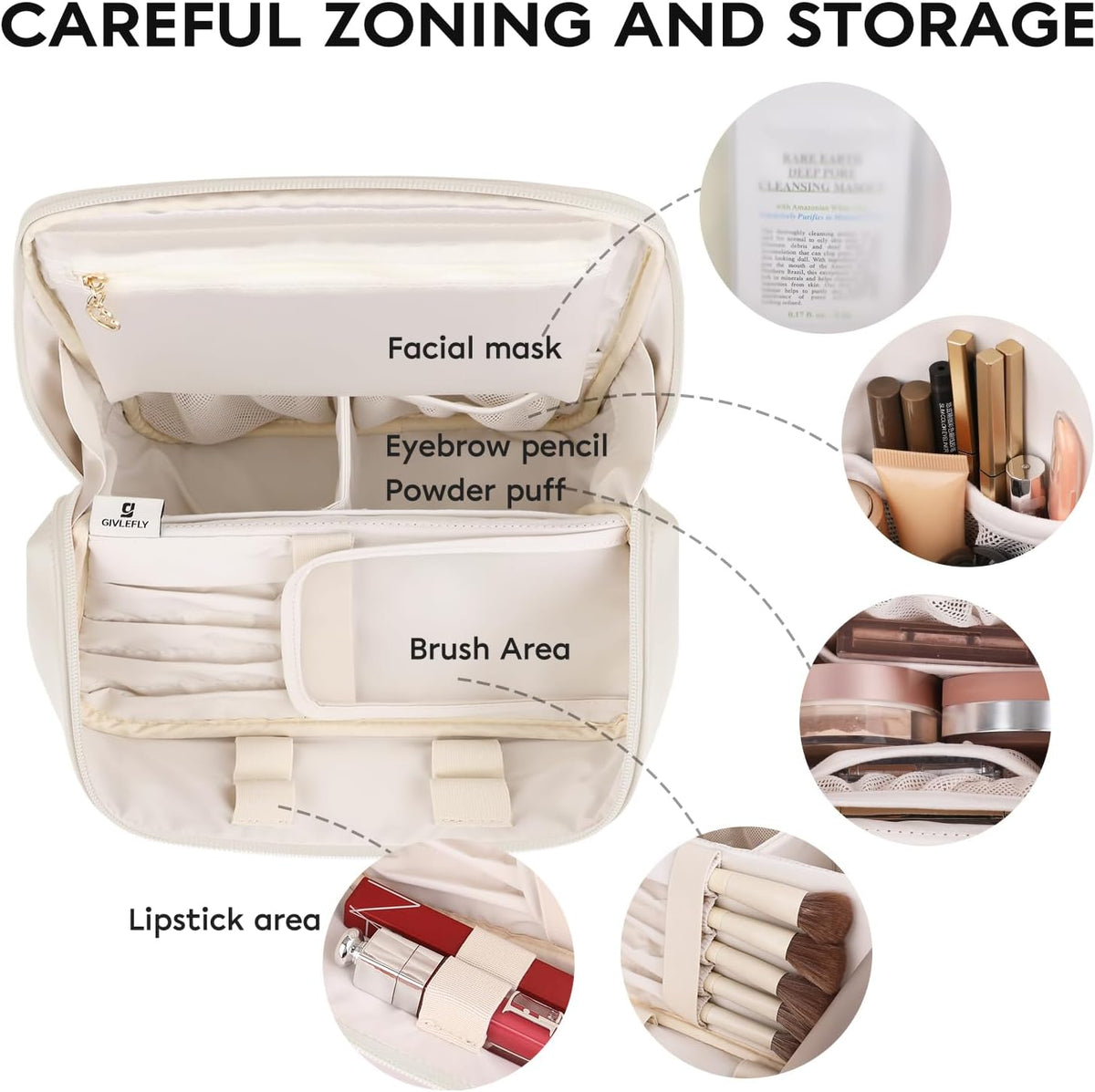 GIVLEFLY Standing Makeup Bag for Women, Large Travel Cosmetic Organizer