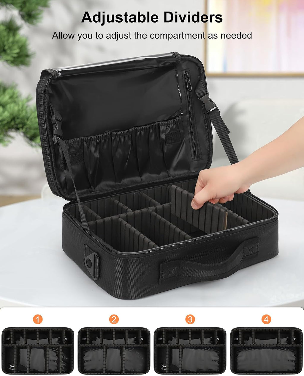 Relavel Makeup Bag Travel Train Case Cosmetic Organizer with Divider, Black
