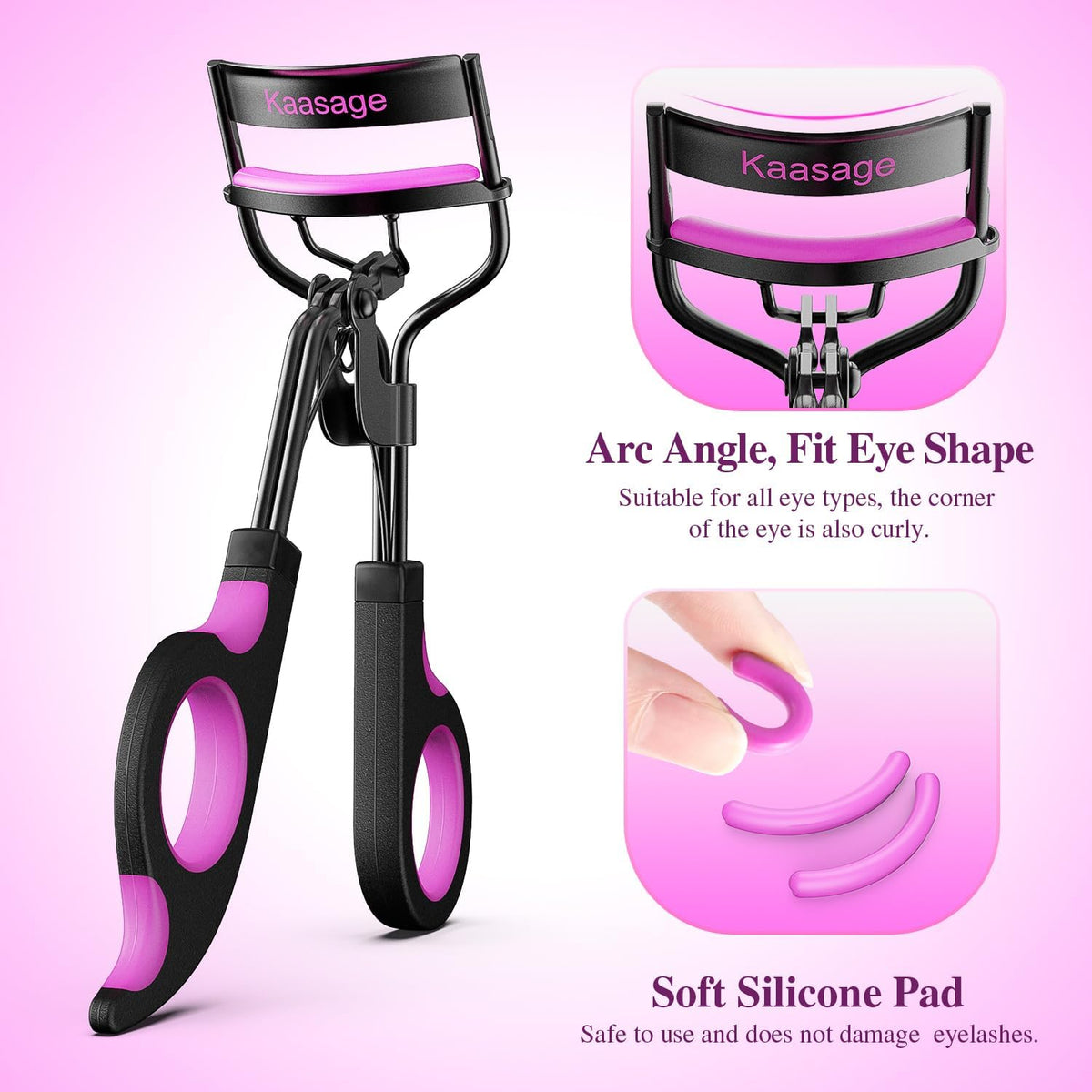 Kaasage Eyelash Curler with Pads, Achieve Perfect Curls in 5 Seconds