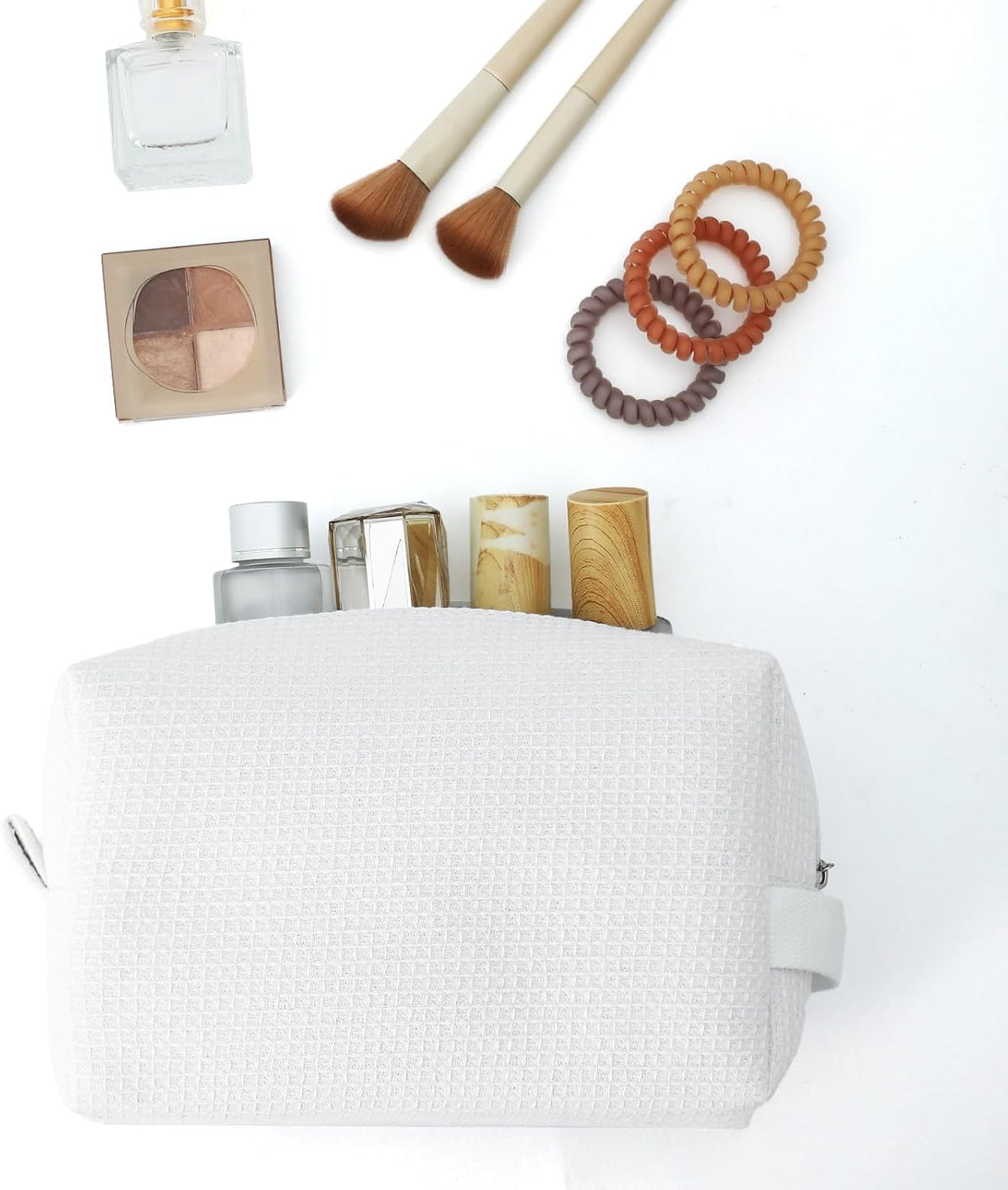 DYSHAYEN Small Waffle Makeup Bag for Travel, White