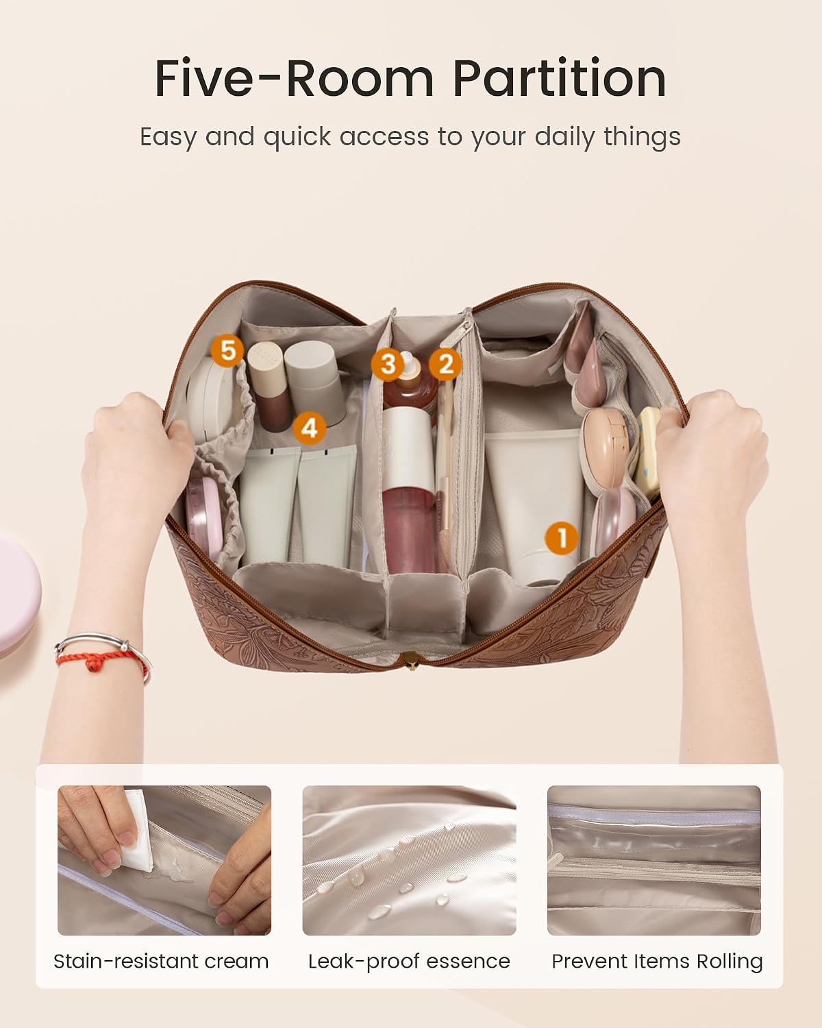 LOVEVOOK Travel Makeup Bag for Women, 2Pcs Large Capacity Cosmetic Organizer Bag, Waterproof PU Leather, Flat Open Portable Small Toiletry Pouch for Skincare, Brushes