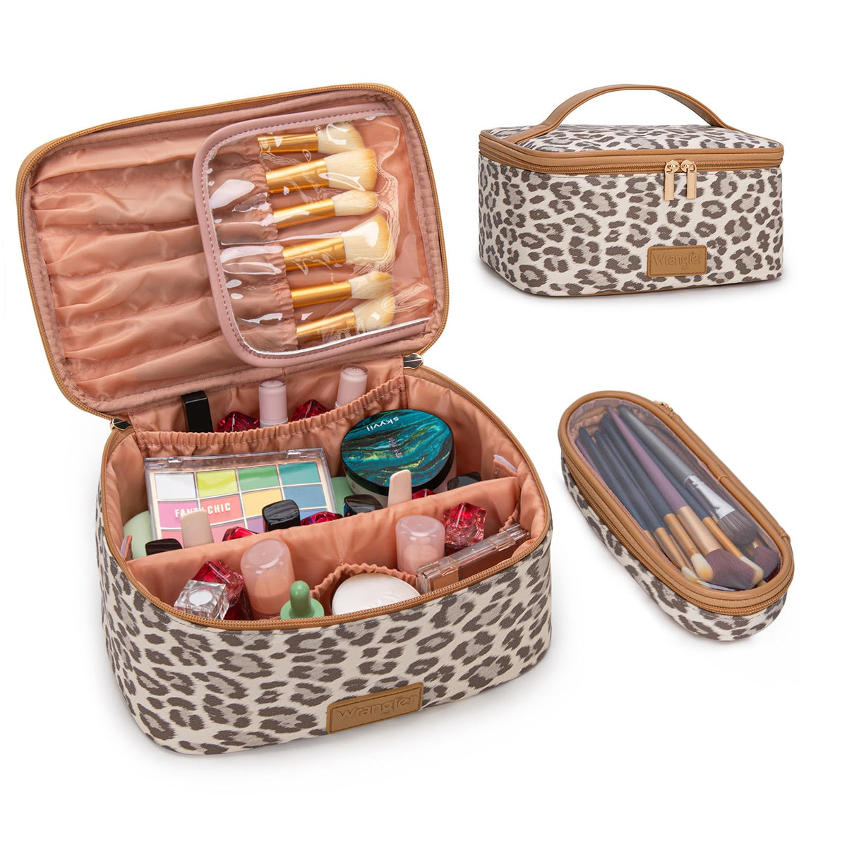 Wrangler Travel Makeup Bag 2pcs Set Cosmetic Bag with Makeup Brush Holder