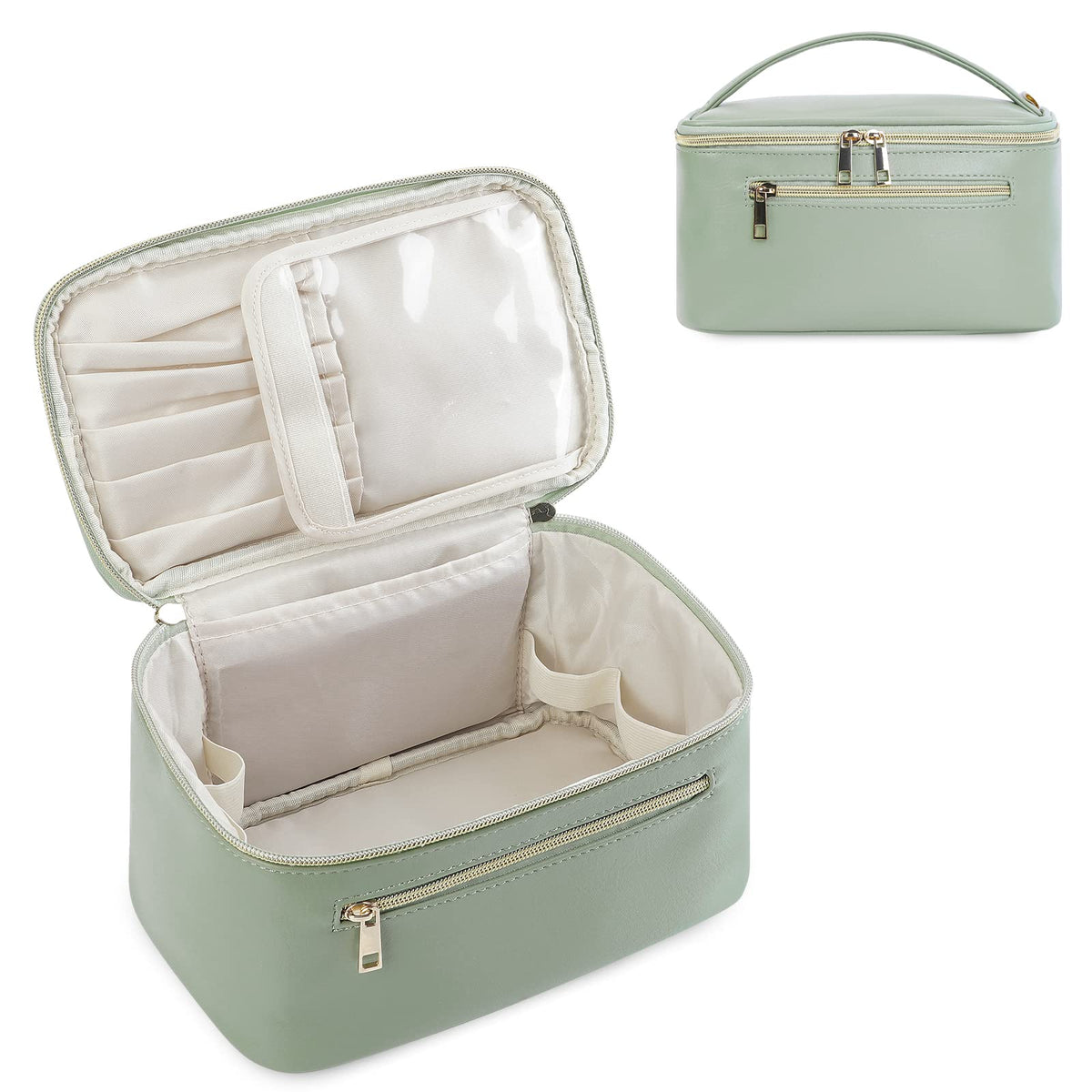 Wandering Nature Makeup Bag, Travel Make Up Organizer Cosmetic Brush Bags Case for Women in Vegan Leather, Milky White, Patent Pending
