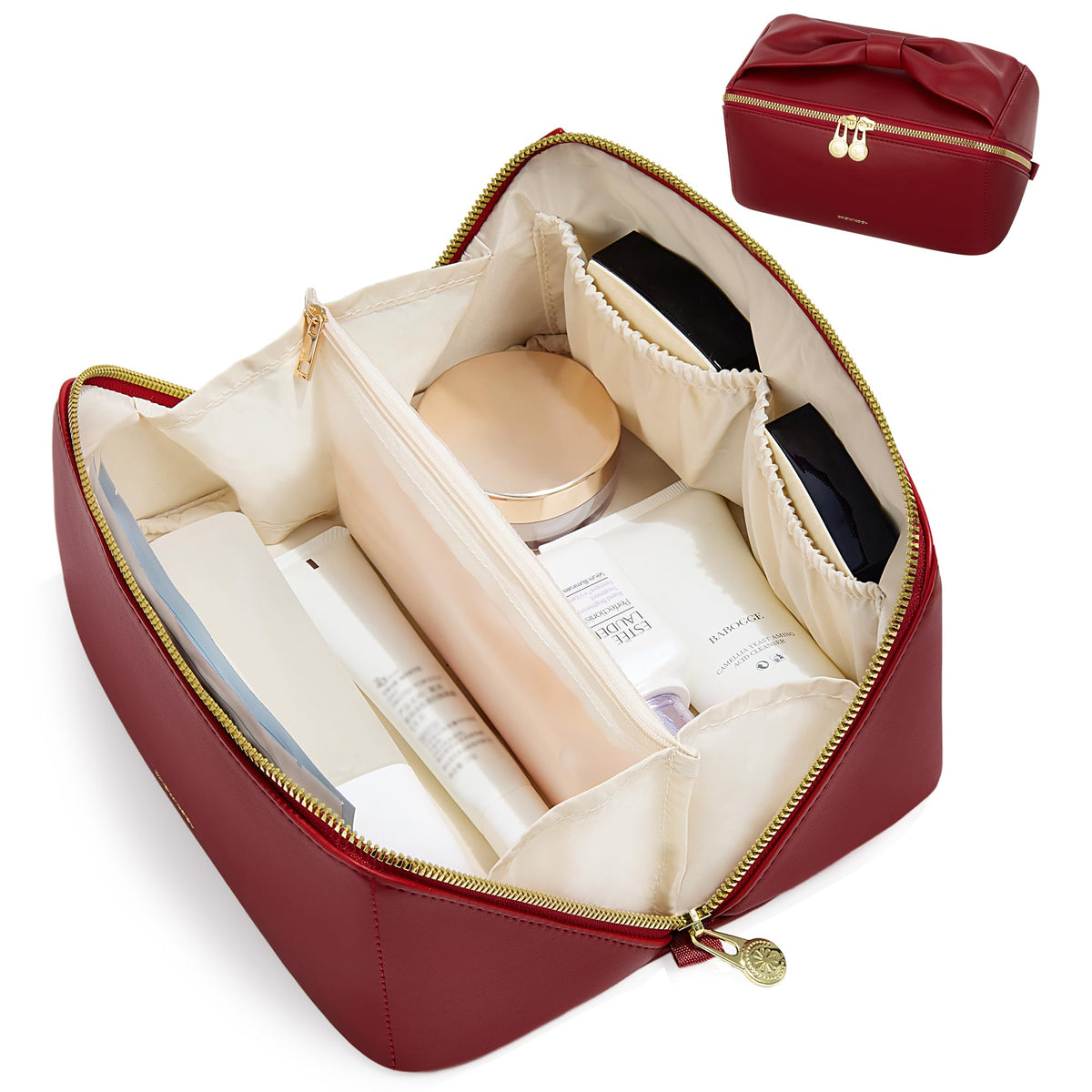 SHOWKOO Cosmetic Bag for Women, WideOpen Travel Makeup Bag with Compartment