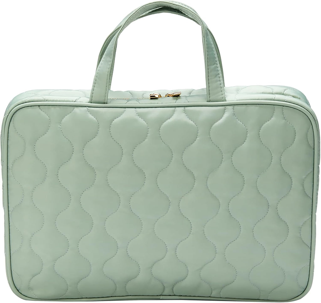 CONAIR Travel Toiletry Bag with Handles, Travel Makeup Bag, 2 Clear Zippered Compartments, 2 Flat-Zip Pockets and Removable Clear Plastic Pencil Case, Easy to Clean, 1 Count, Sage Green