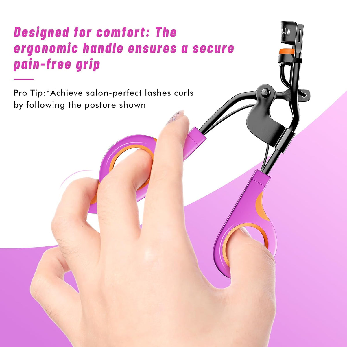 Eyelash Curlers with 6PCS Extra Replacement Pads, Premium Quality Eye Lash Curler, Superior Curling Effect, Easy to Hold and Use, Valentine's Day Gift for Her - Orange Purple Handle
