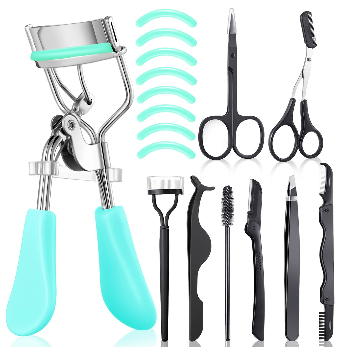 17 Pcs Eyelash Curlers Kit Lash Curler Eyelash Comb Seperator Extension Tweezers Eyebrow Brush Scissors False Eyelashes Applicator Eyebrow Trimmer Silicone Refills Pads for Women(Purple)