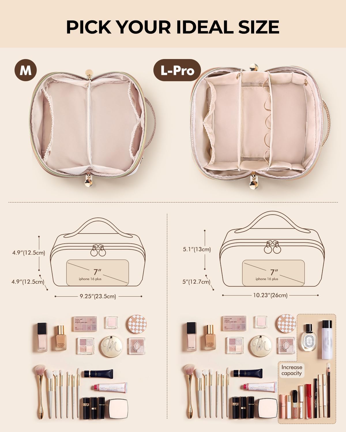 Prite Makeup Bag Travel Toiletry Bag Open Flat Cosmetic Organizer for Women