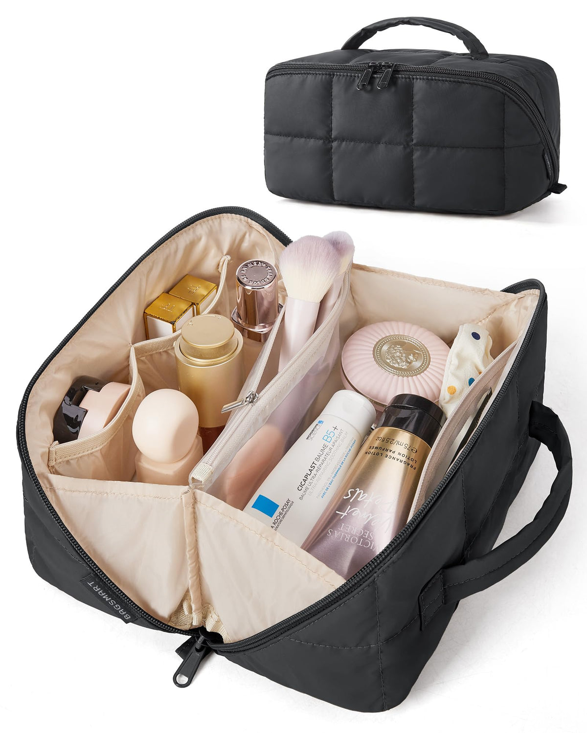BAGSMART Flat-Open Makeup Bag, Travel Cosmetic Organizer Bag for Women