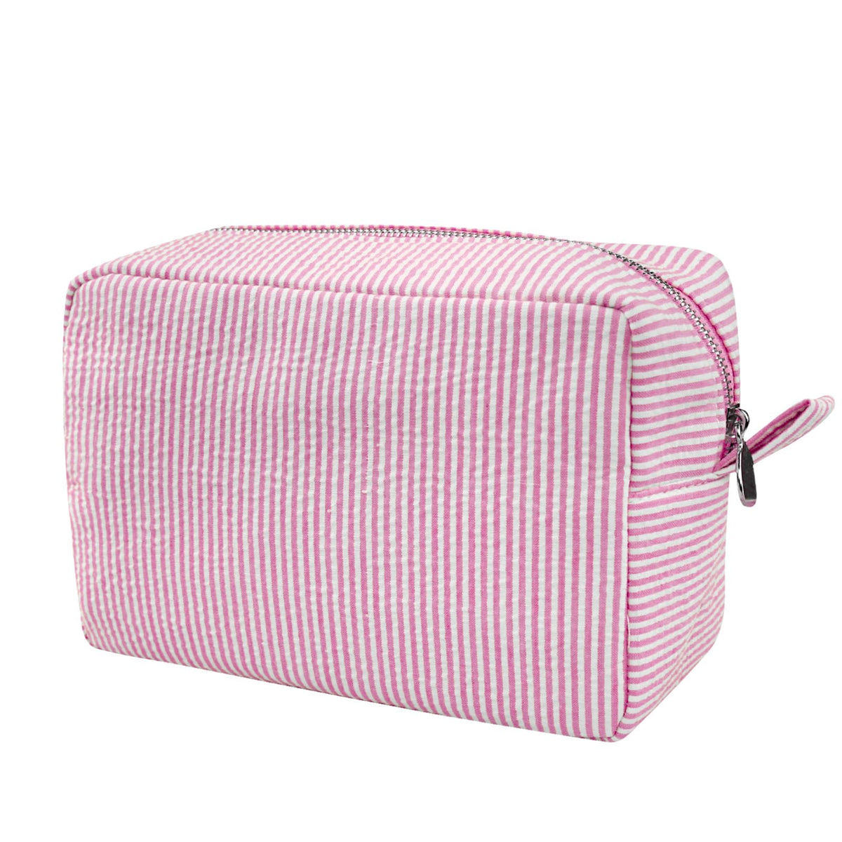 GFU Cosmetic Bags for Women, Seersucker Cosmetic Bag, Travel Toiletry Stripe Makeup Bag, Large Women Aesthetic Organizer Storage Pouch, Girls Handbags Purses, brown