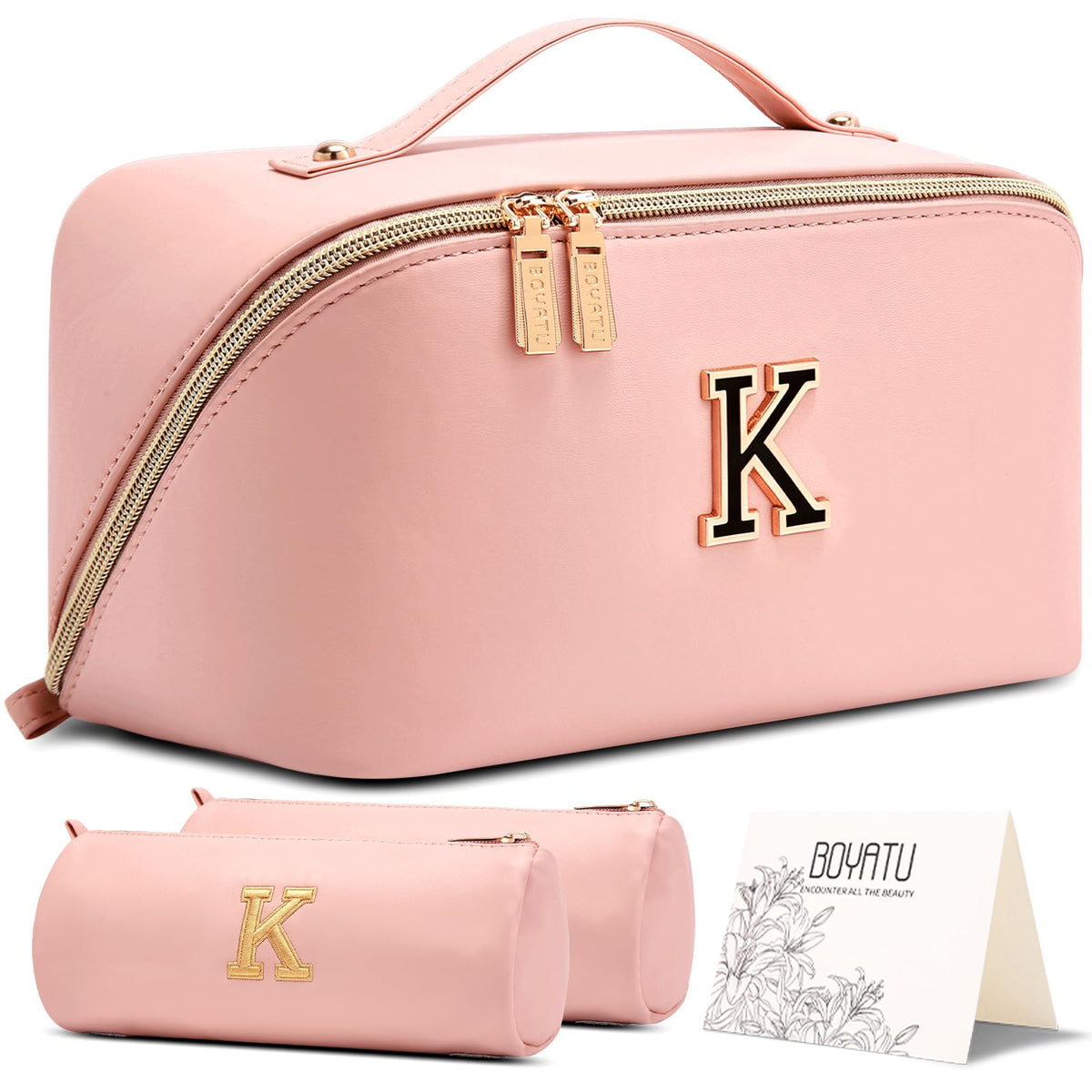 BOYATU Personalized Travel Makeup Bag: 3-in-1 Cosmetic Bag Gift for Women