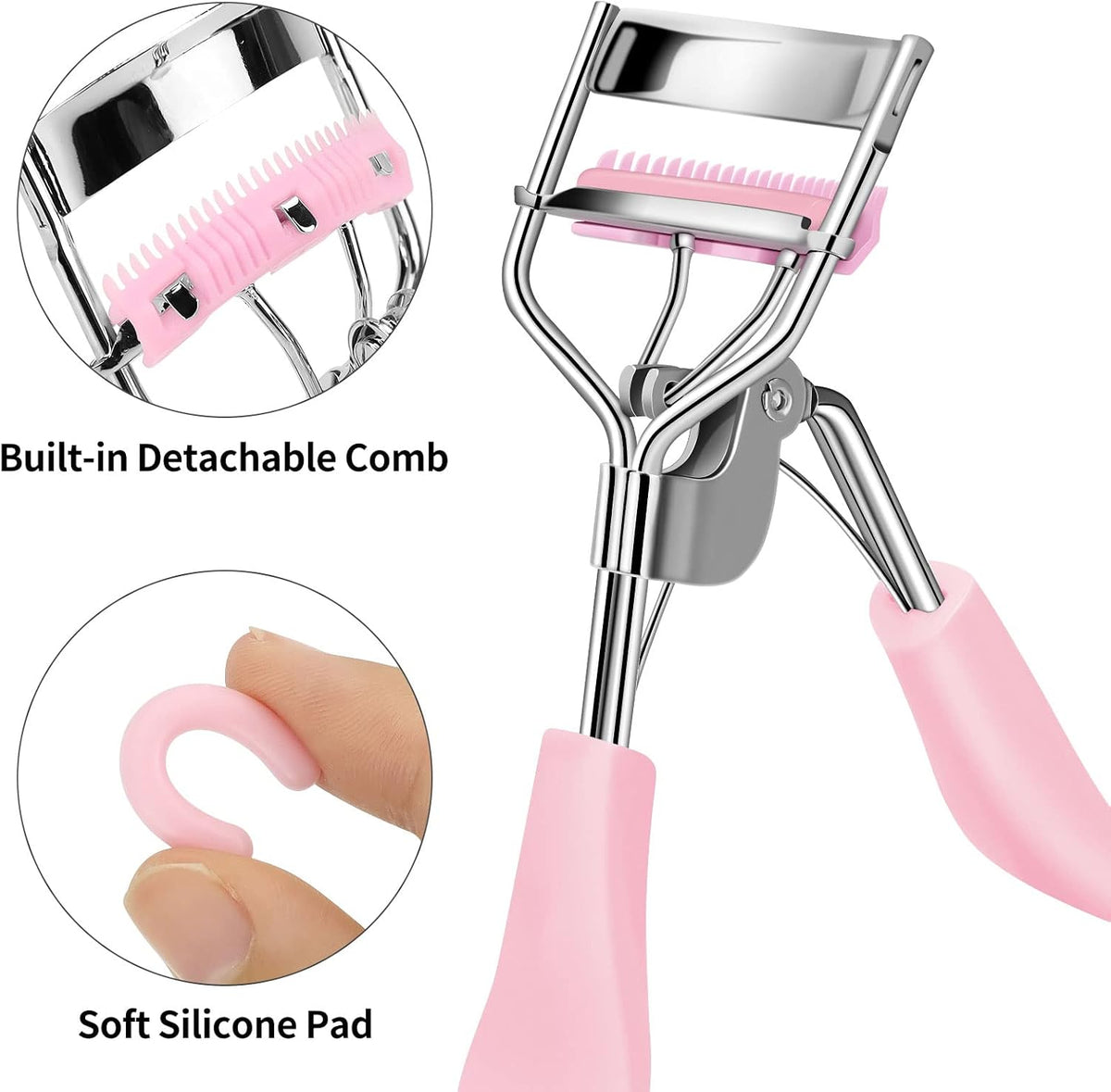 Eyelash Curler with Comb Fit All Eye Shape Curved Eyelash Curlers,Natural and Long Lasting Lash Curler for Women Make Up Gift(Pink)